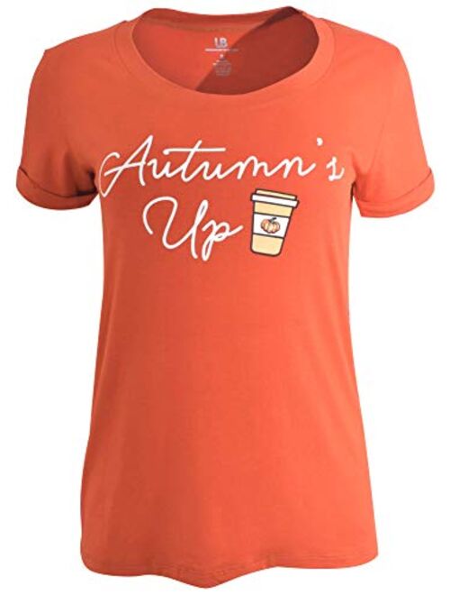 Womens Autumn Leaves and Pumpkin Please Thanksgiving Short Sleeved T Shirt