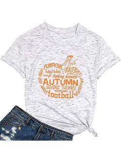 Pumpkin Hayrides Apple Cider Tshirt for Women Falling Leaves Letter Printed Tee Thanksgiving Short Sleeve Tee Tops