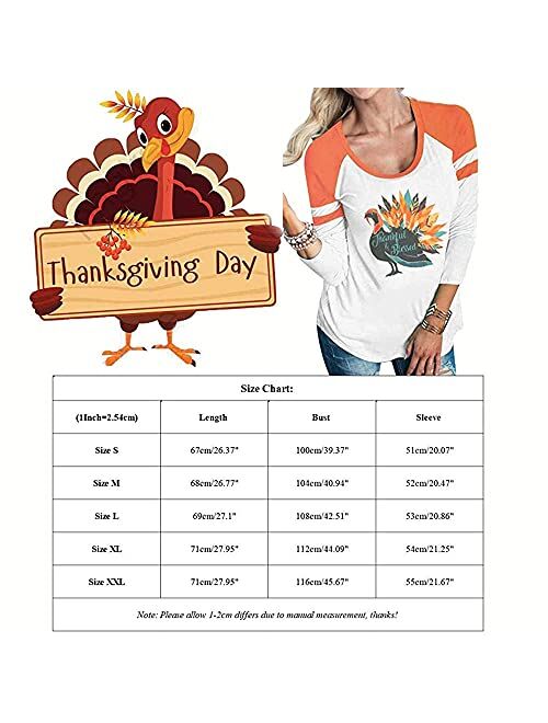 DUTUT Thankful Blessed Thanksgiving Turkey T Shirt Women 3/4 Sleeve O-Neck Striped Splicing Tops Tees