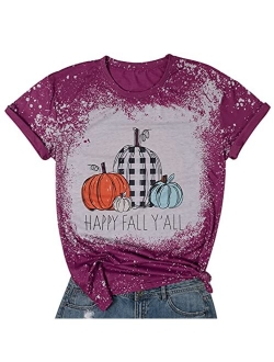 Halloween Happy Fall Y'all Letter T Shirt Women Plaid Pumpkin Graphic Spice Tee Tops