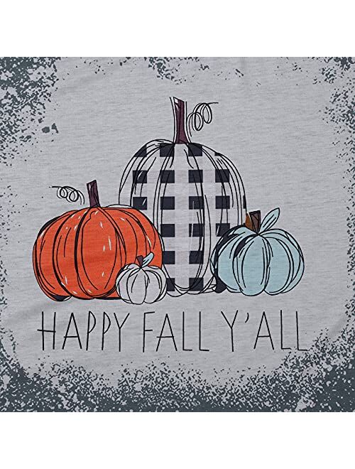 Halloween Happy Fall Y'all Letter T Shirt Women Plaid Pumpkin Graphic Spice Tee Tops