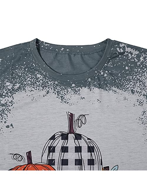 Halloween Happy Fall Y'all Letter T Shirt Women Plaid Pumpkin Graphic Spice Tee Tops