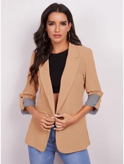 Notched Collar Roll Tab Sleeve Blazer