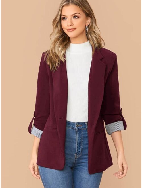 SHEIN Notched Collar Roll Tab Sleeve Blazer