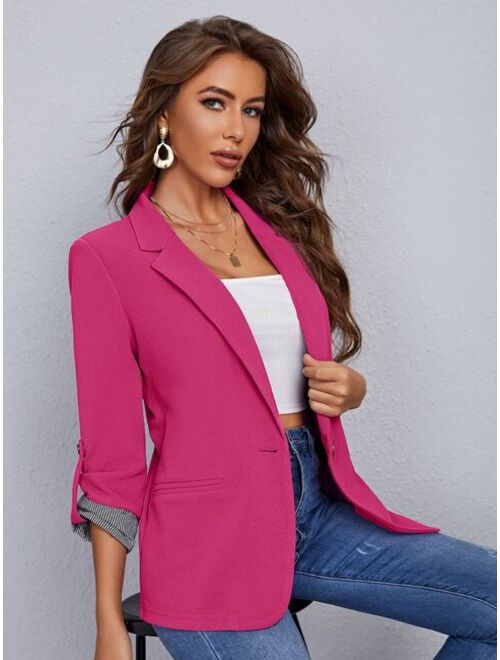 SHEIN Notched Collar Roll Tab Sleeve Blazer