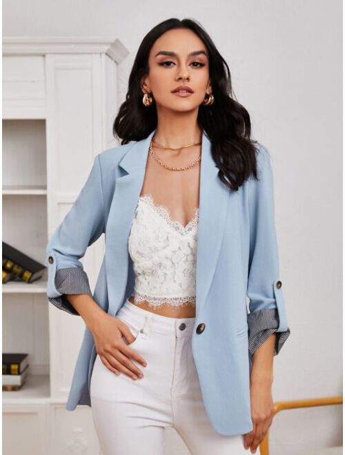 SHEIN Notched Collar Roll Tab Sleeve Blazer