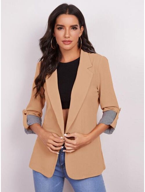 SHEIN Notched Collar Roll Tab Sleeve Blazer