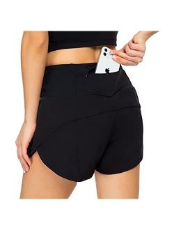 Workout Shorts for Women with Liner High Waisted Womens Athletic Shorts with Zip Pocket for Running Gym- 4 Inches