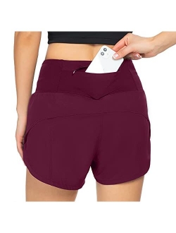 Workout Shorts for Women with Liner High Waisted Womens Athletic Shorts with Zip Pocket for Running Gym- 4 Inches