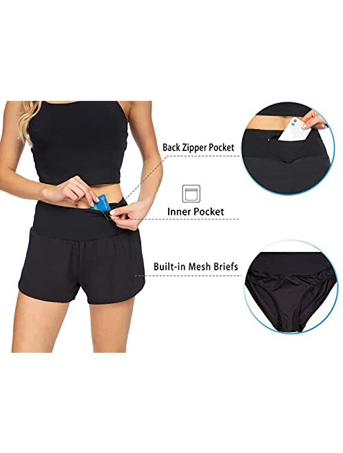 Rrosseyz Workout Shorts for Women with Liner High Waisted Womens Athletic Shorts with Zip Pocket for Running Gym- 4 Inches