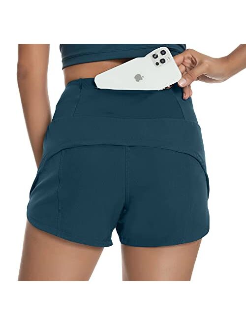 Rrosseyz Workout Shorts for Women with Liner High Waisted Womens Athletic Shorts with Zip Pocket for Running Gym- 4 Inches