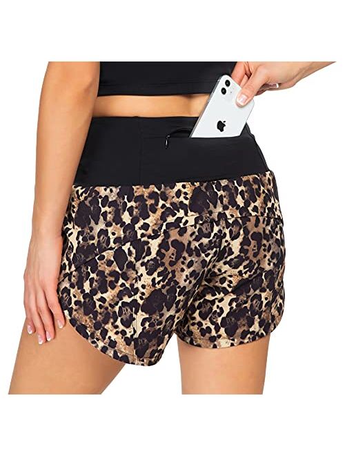 Rrosseyz Workout Shorts for Women with Liner High Waisted Womens Athletic Shorts with Zip Pocket for Running Gym- 4 Inches