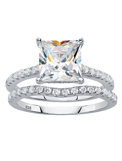 Platinum-Plated Sterling Silver Round Princess Oval or Marquise Cubic Zirconia Bridal Ring Set