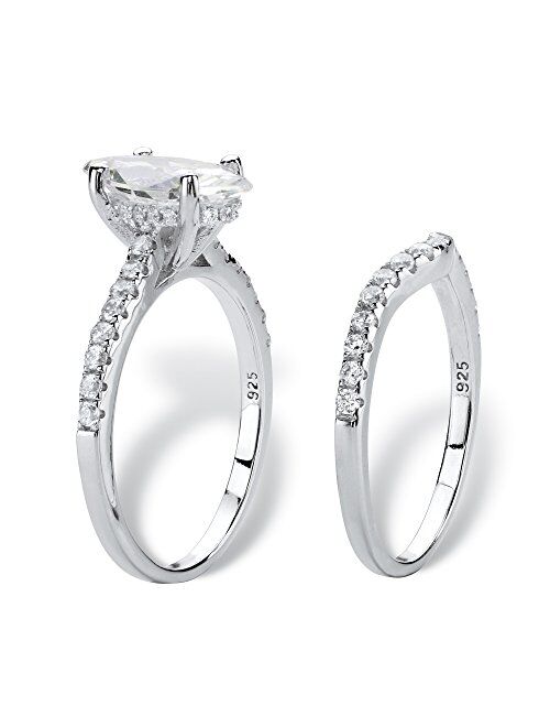 Platinum-Plated Sterling Silver Round Princess Oval or Marquise Cubic Zirconia Bridal Ring Set