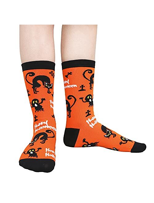 Womens Halloween Socks Novelty Pumpkins Bats Skeletons Spider Prin Crew Socks Casual Socks