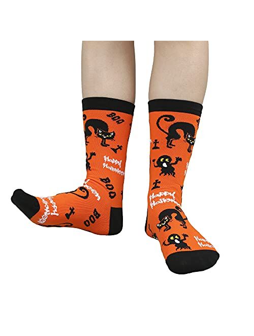 Womens Halloween Socks Novelty Pumpkins Bats Skeletons Spider Prin Crew Socks Casual Socks