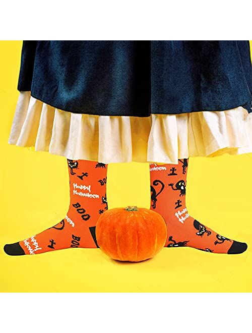 Womens Halloween Socks Novelty Pumpkins Bats Skeletons Spider Prin Crew Socks Casual Socks