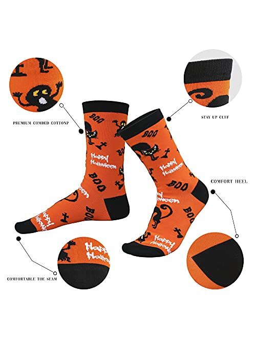 Womens Halloween Socks Novelty Pumpkins Bats Skeletons Spider Prin Crew Socks Casual Socks