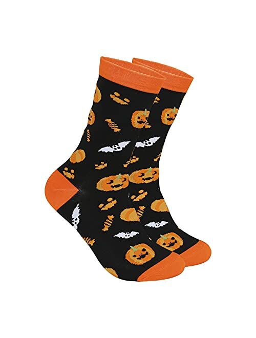 Womens Halloween Socks Novelty Pumpkins Bats Skeletons Spider Prin Crew Socks Casual Socks