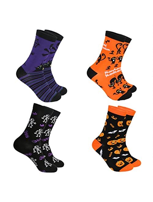 Womens Halloween Socks Novelty Pumpkins Bats Skeletons Spider Prin Crew Socks Casual Socks