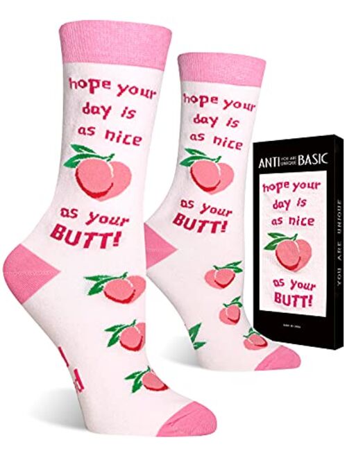 ANTI BASIC Socks Gift for Women-Novelty Peach Cat Book Coffee Halloween Wine Socks