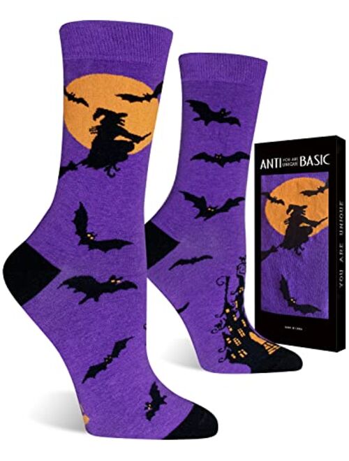 ANTI BASIC Socks Gift for Women-Novelty Peach Cat Book Coffee Halloween Wine Socks