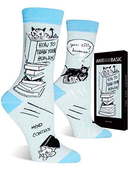 ANTI BASIC Socks Gift for Women-Novelty Peach Cat Book Coffee Halloween Wine Socks