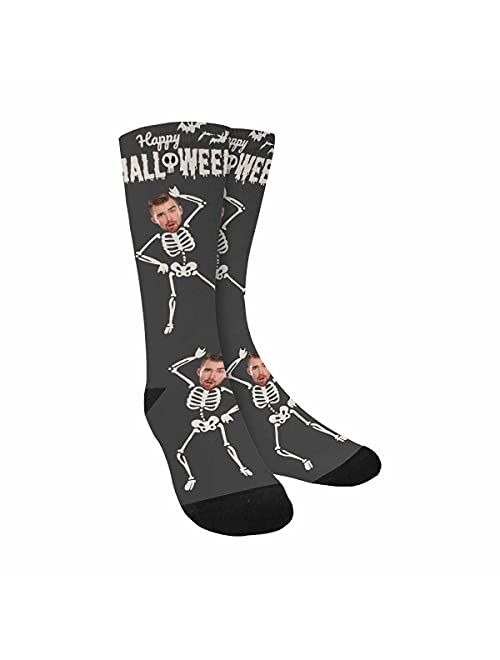 Custom Halloween Socks with Faces Skeleton Socks Personalized Unisex Crew Socks Socks Halloween Gifts for Men Women