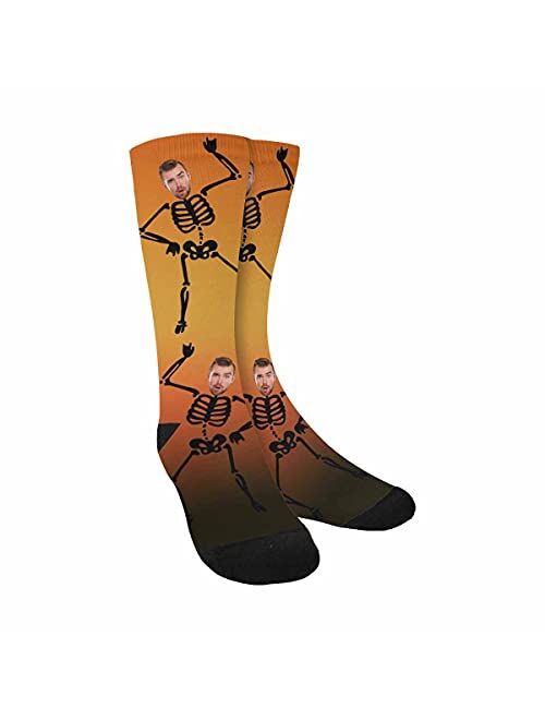 Custom Halloween Socks with Faces Skeleton Socks Personalized Unisex Crew Socks Socks Halloween Gifts for Men Women