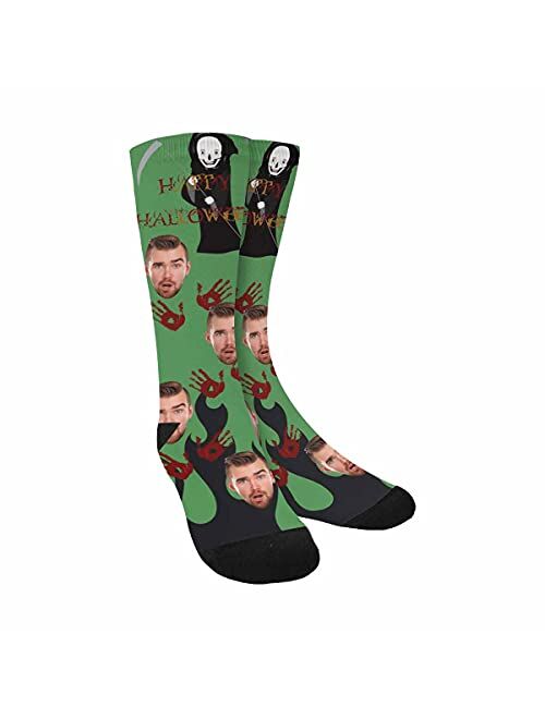 Custom Halloween Socks with Faces Skeleton Socks Personalized Unisex Crew Socks Socks Halloween Gifts for Men Women