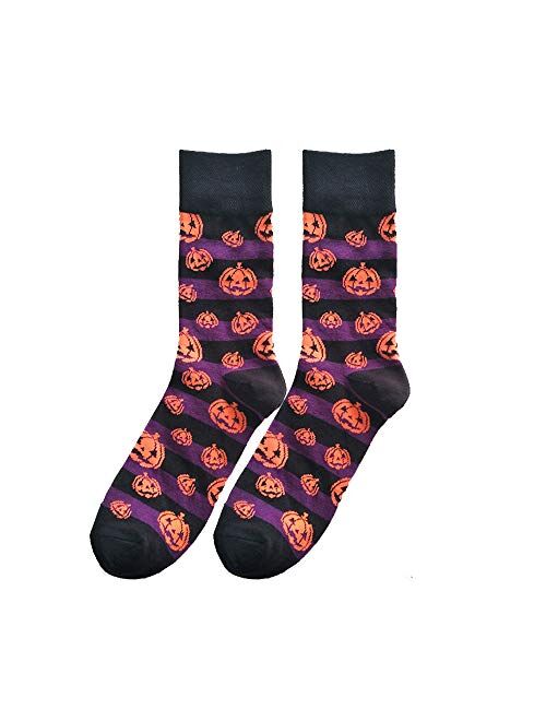 Men Women's Novelty Crazy Funny Halloween Crew Socks Colorful Pumpkin Bat Zombie Bride Demons Casual Patterned Sock