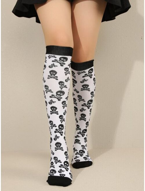 Shein Skull Print Over The Calf Socks