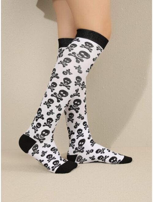 Shein Skull Print Over The Calf Socks