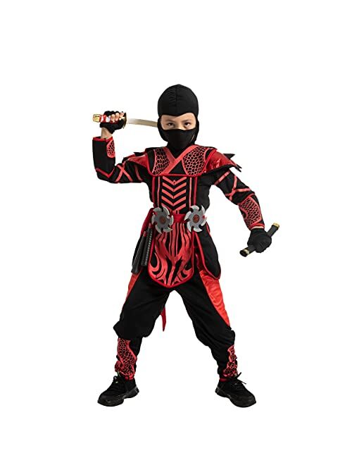 Red Black Halloween Warrior Ninja Costume for Boys and Girls, Halloween Dress Up Party, Ninja Role Playing, Themed Parties