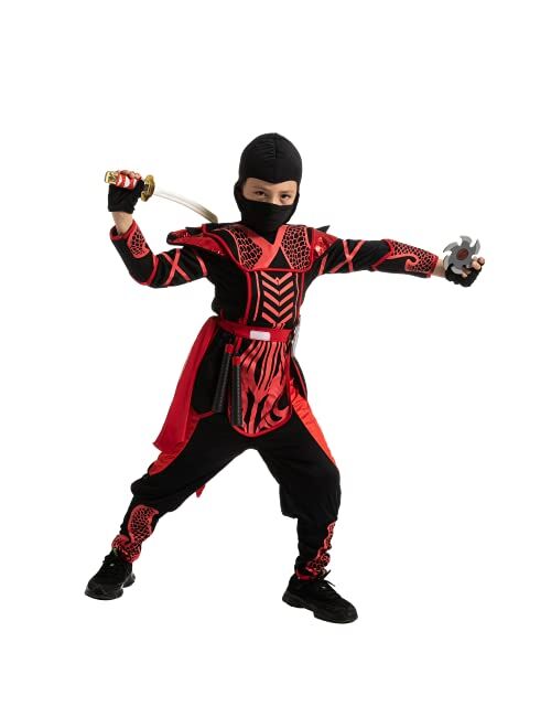 Red Black Halloween Warrior Ninja Costume for Boys and Girls, Halloween Dress Up Party, Ninja Role Playing, Themed Parties