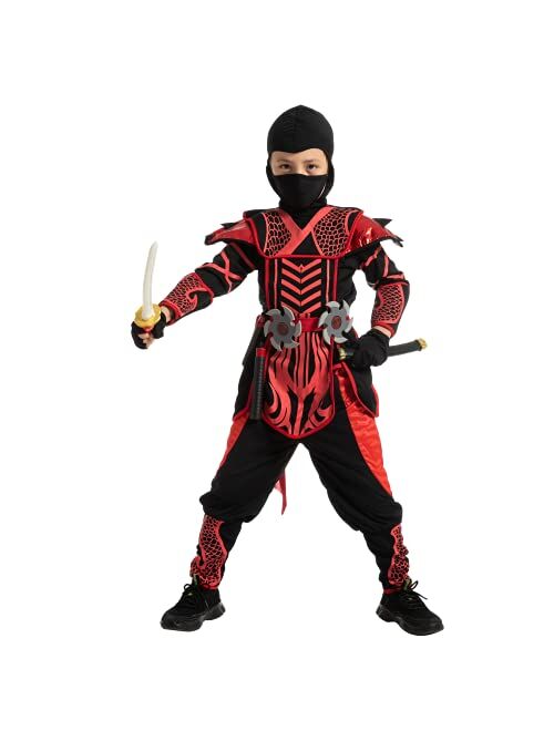 Red Black Halloween Warrior Ninja Costume for Boys and Girls, Halloween Dress Up Party, Ninja Role Playing, Themed Parties