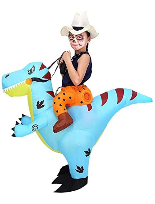 Acekid Halloween Inflatable Dinosaur Costume for Kids Blue, Riding a Dinosaur Blow up Costume for Boys Girls, Good for Halloween Party, Halloween Cosplay, Halloween Dress