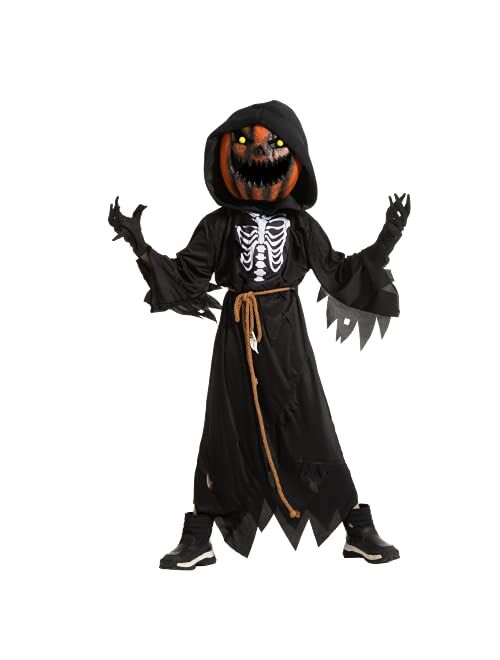 Spooktacular Creations Child Boy Scarecrow Pumpkin Reaper costume and Kids Pumpkin Head for Halloween Cosplay, Role Playing