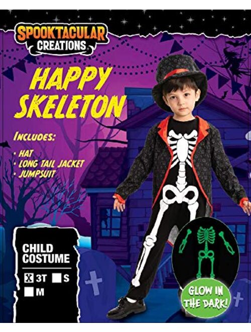 Happy Skeleton Costume Toddler Child Glow in The Dark for Kids Halloween