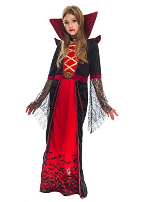 Royal Vampire Costume for Girls Deluxe Set Halloween Gothic Victorian Vampiress Queen Dress Up Party