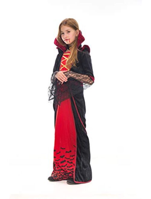 Royal Vampire Costume for Girls Deluxe Set Halloween Gothic Victorian Vampiress Queen Dress Up Party