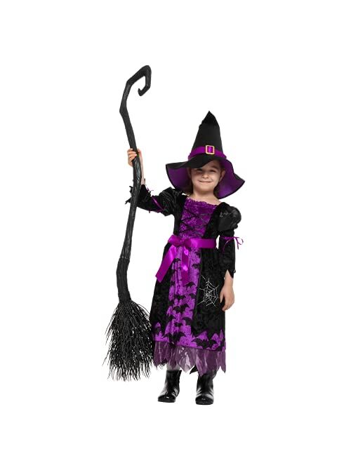 Purple Witch Costume for Toddler Girls for Ages 3-10, Girls Witch Costume for Halloween, Dress Up Party