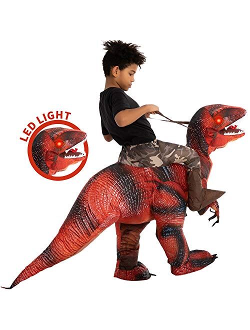 Spooktacular Creations Inflatable Halloween Costume Ride A Raptor Inflatable Costume with LED Light Eyes - Child Unisex