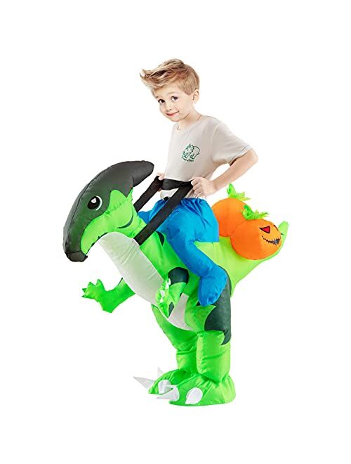 Halloween Inflatable Dinosaur Costume for Kids, Riding a Dinosaur Blow up Costume for Halloween Party Cosplay Dress ups-Boys Girls Child