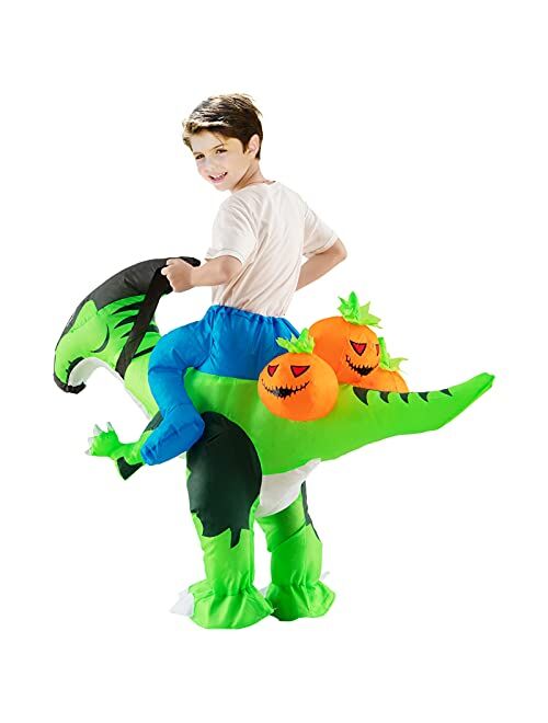 Halloween Inflatable Dinosaur Costume for Kids, Riding a Dinosaur Blow up Costume for Halloween Party Cosplay Dress ups-Boys Girls Child