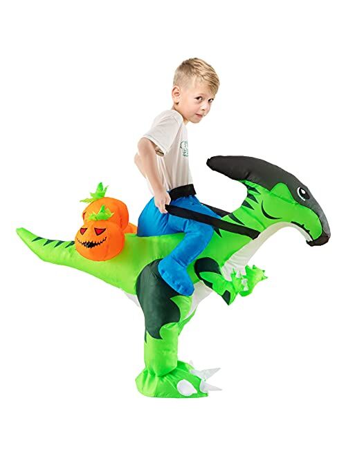 Halloween Inflatable Dinosaur Costume for Kids, Riding a Dinosaur Blow up Costume for Halloween Party Cosplay Dress ups-Boys Girls Child