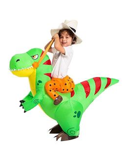 Inflatable Costume Dinosaur Riding a T-Rex Air Blow-up Deluxe Halloween Costume - Child/Adult