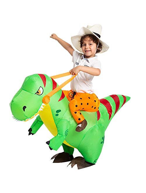 Spooktacular Creations Inflatable Costume Dinosaur Riding a T-Rex Air Blow-up Deluxe Halloween Costume - Child/Adult