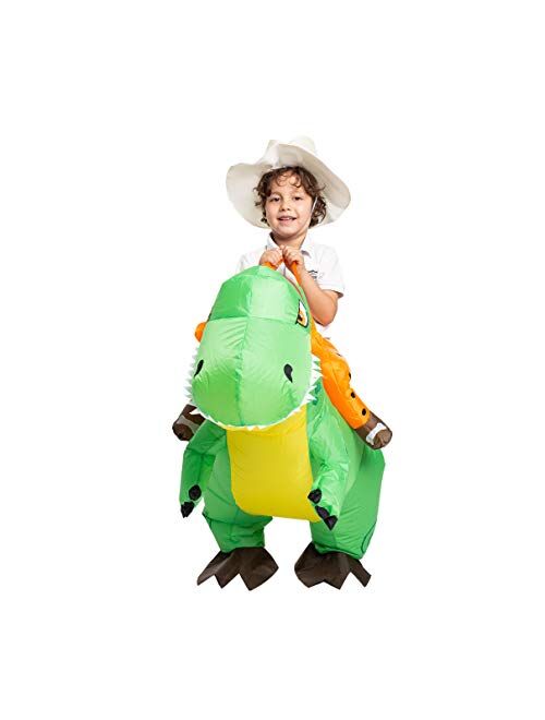 Spooktacular Creations Inflatable Costume Dinosaur Riding a T-Rex Air Blow-up Deluxe Halloween Costume - Child/Adult