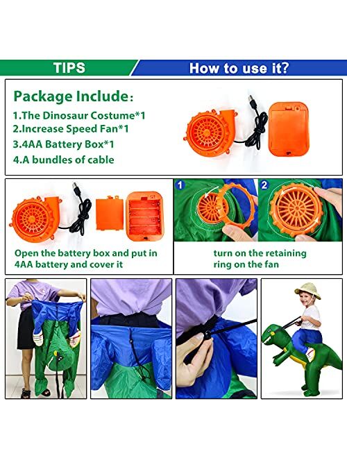 Camlinbo Dinosaur Rider Inflatable Halloween Costume for Toddlers Blow Up Halloween Costume Cosplay Party